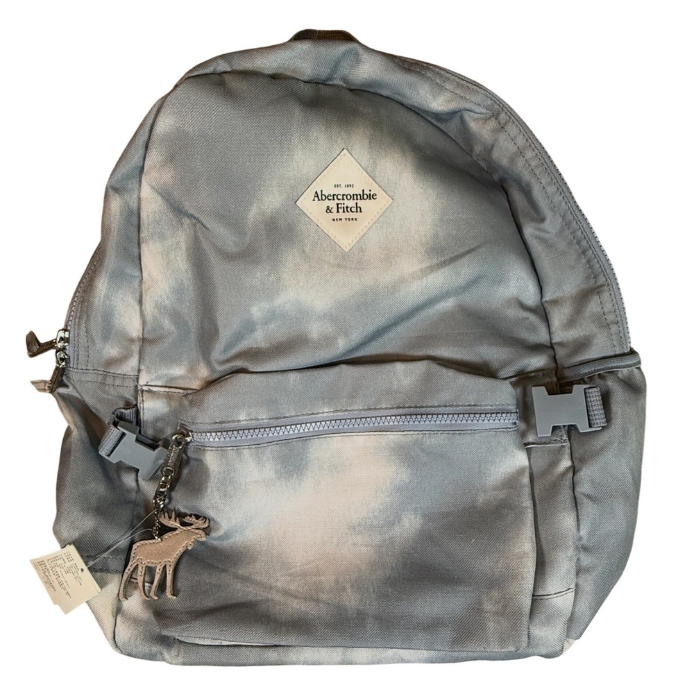 Abercrombie Kids Tie Dye Backpack Gray White Cloud Wash Moose Keychain NWT